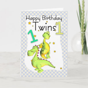 Twins First Birthday Card - Cute Dragons