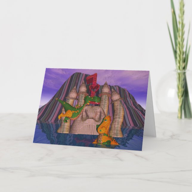 Twins first birthday card two cute patchwork Drago (Front)