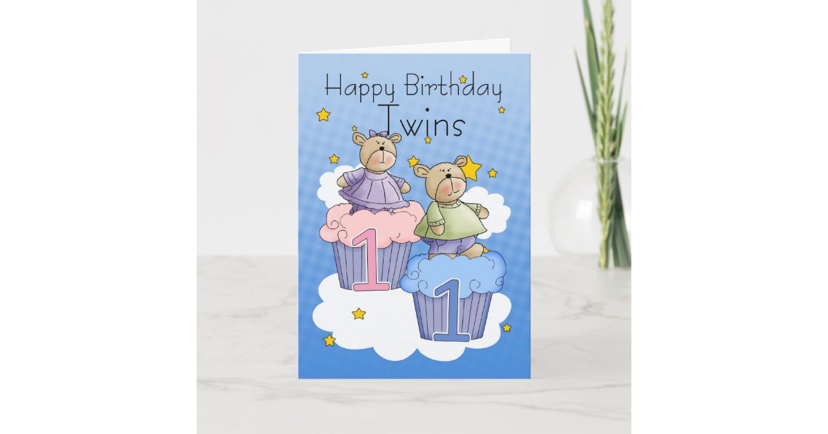 twins-first-birthday-card-two-little-bears-zazzle