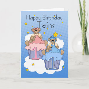 Twins First Birthday Card - Two Little Bears