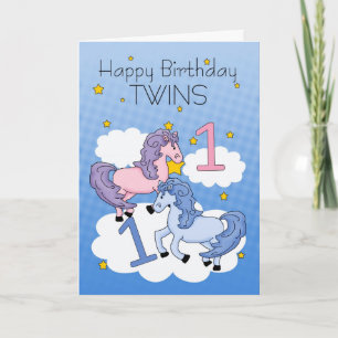 Twins First Birthday Card - Two Little Ponies
