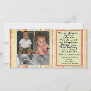 Twins First Birthday Invitation Photocard