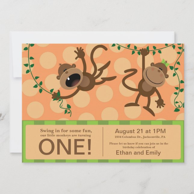 Twin's first birthday party invitations. invitation (Front)