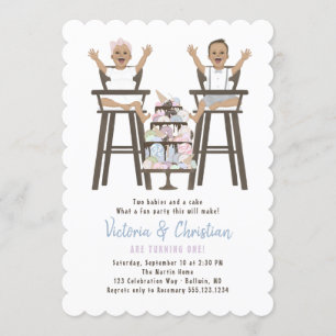 Twins First Birthday Smash Cake Invitation