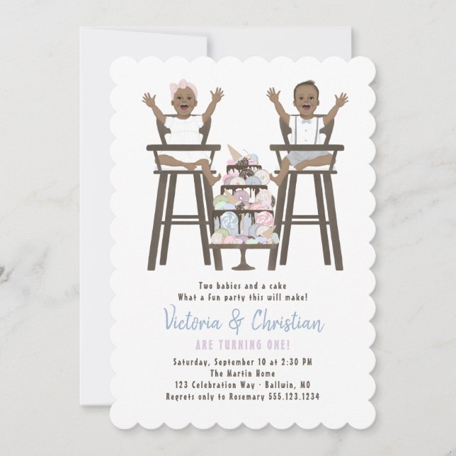 Twins First Birthday Smash Cake Invitation (Front)