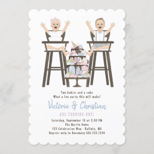 Twins First Birthday Smash Cake Invitation