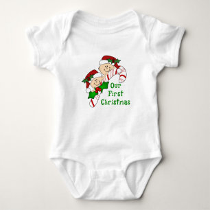 Twins First Christmas Candy Cane Baby Bodysuit