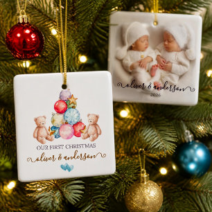 Twins First Christmas Custom Photo Ceramic Ornament