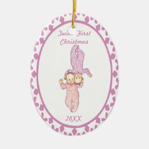 Twins First Christmas Girl Oval Ornament