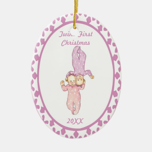 Twins First Christmas Girl Oval Ornament (Front)