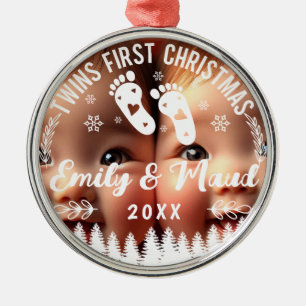 Twins First Christmas Photo Metal Tree Decoration