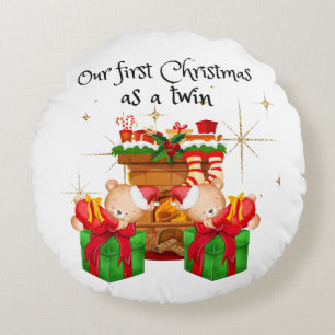 Twins first Christmas round cushion