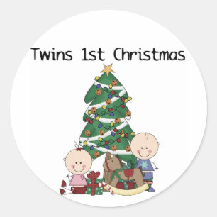 Twins First Christmas Tshirts and Gifts Classic Round Sticker