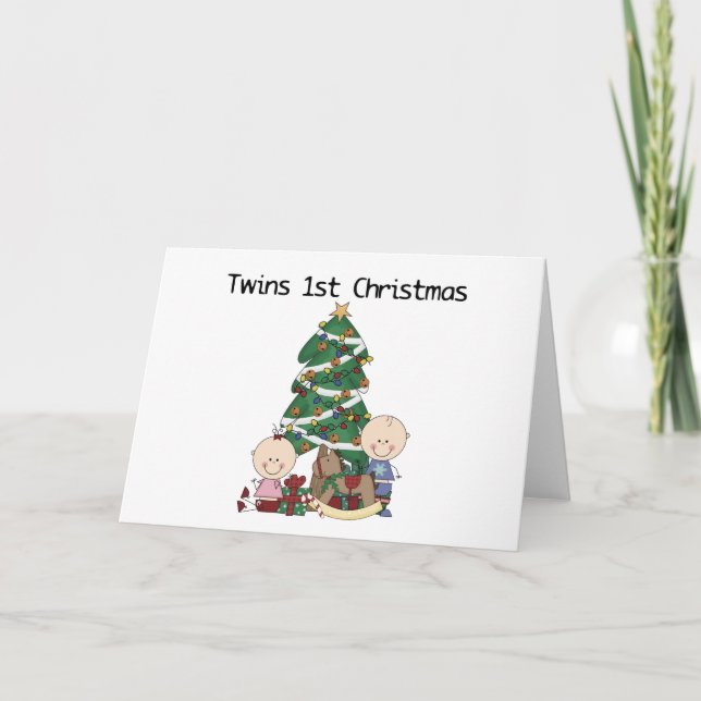 Twins First Christmas Tshirts and Gifts Holiday Card (Front)