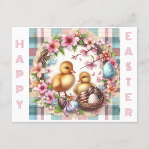 Twins First Easter Watercolor Two Ducklings Postcard