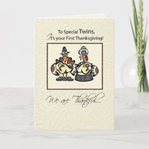 Twins First Thanksgiving Turkey Family Holiday Card