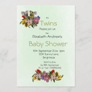Twins Floral Wild Koalas Baby Shower Invitation