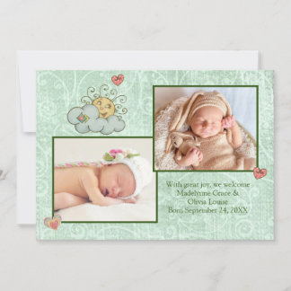 Twins Folk Art Green Announcement