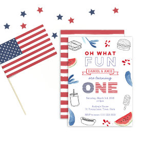 Twins Fun To Be One First Birthday Party Invitation