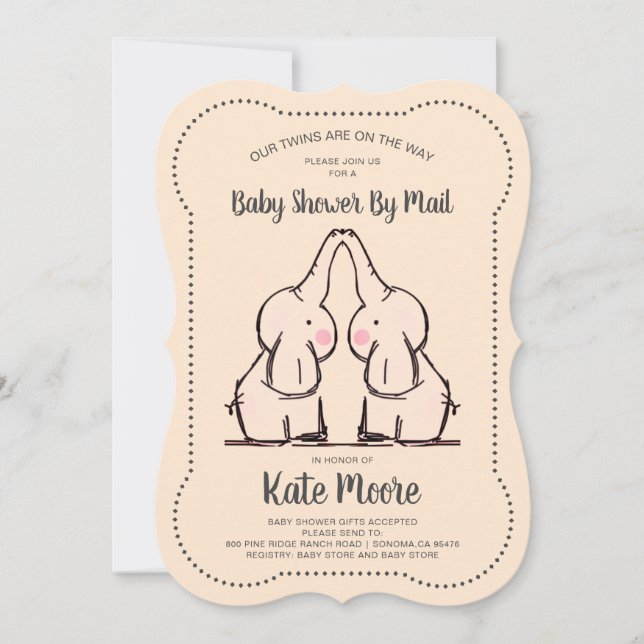 Twins Gender Neutral Baby Shower By Mail Peach Invitation (Front)