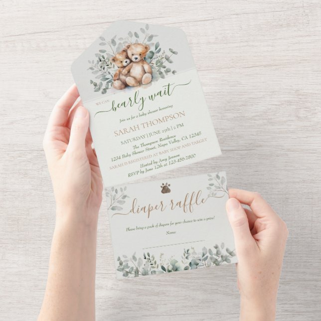 Twins Gender Neutral Teddy Bear Baby Baby Shower All In One Invitation (Tearaway)