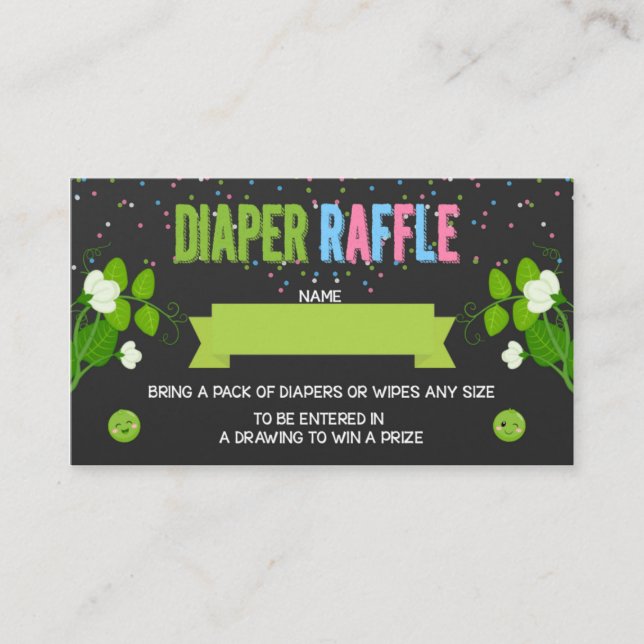 Twins Gender Reveal 2 Peas in a Pod Diaper Raffle Enclosure Card (Front)