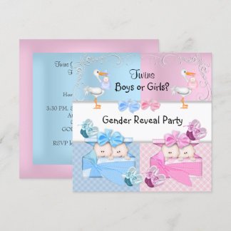 Twins Gender Reveal Party Boys or Girls Blue Pink Invitation