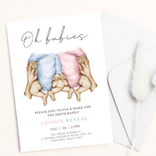 Twins Gender Reveal watercolor baby grows invite