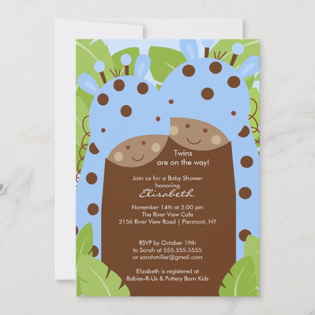 Twins Giraffe Baby Shower Invitation Twin Boys (Front)