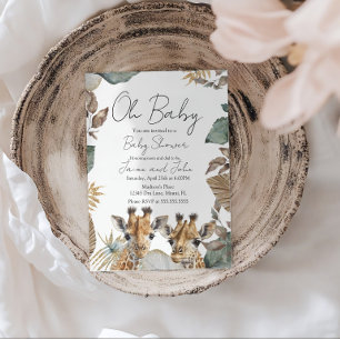 Twins Giraffe Jungle Wild Baby Shower Invitation