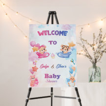 Twins Girl Boy Bear Aeroplane Baby Shower