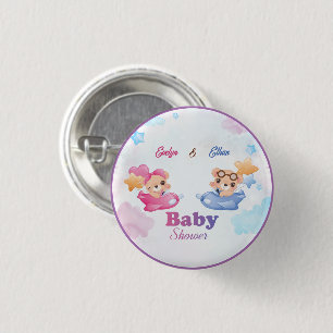 Twins Girl Boy Bear Aeroplane Baby Shower 3 Cm Round Badge