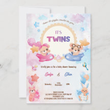 Twins Girl Boy Bear Aeroplane Baby Shower