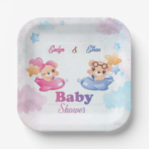 Twins Girl Boy Bear Aeroplane Baby Shower