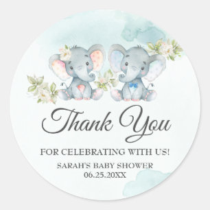 Twins Girl Boy Elephant Baby Shower Birthday Favou Classic Round Sticker
