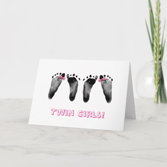 Twins Girls Baby Footprints  Card (Front)