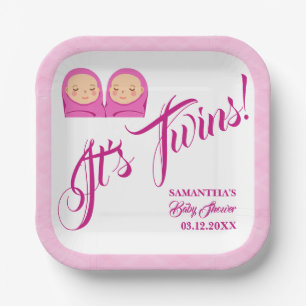 Twins Girls Baby Shower Party Pink.  Paper Plate