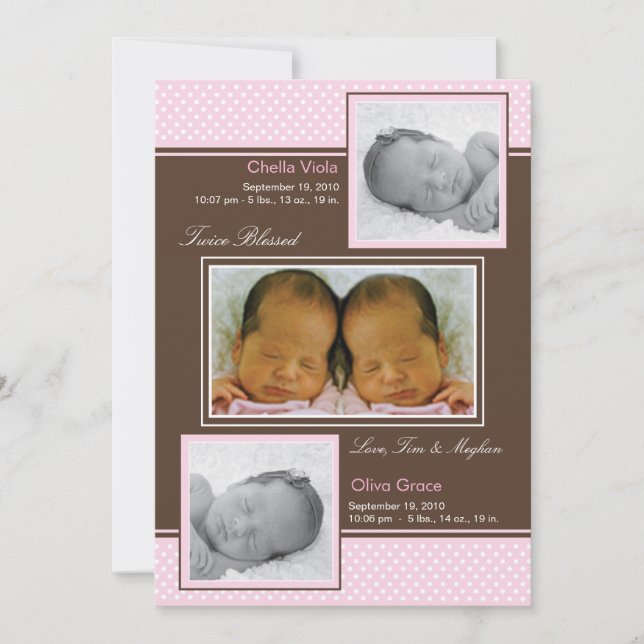 Twins Girls Girl Birth Announcement (Front)