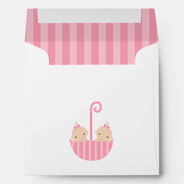Twins Girls in Umbrella Baby Shower Envelope (Back (Bottom))
