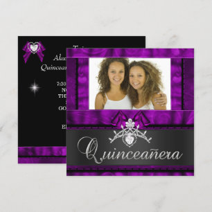Twins Girls Purple Quinceanera 15th Birthday Invitation