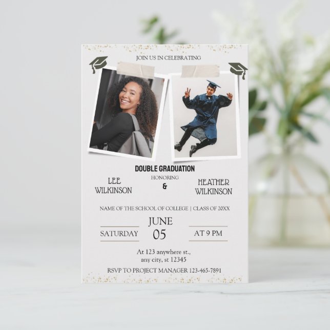 Twins graduation invitations (Standing Front)