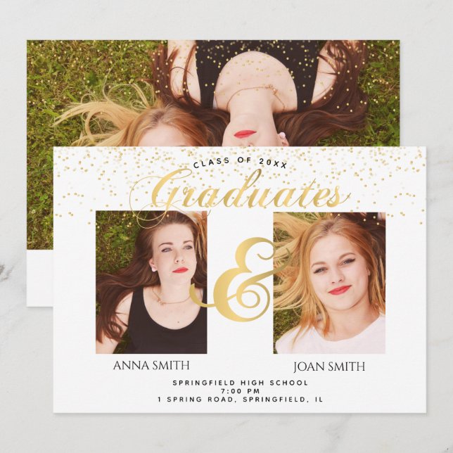 Twins Graduation Photo Invitation (Front/Back)