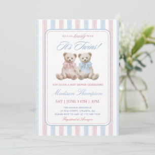 Twins Grandmillenial Teddy Bears Baby Shower Invitation