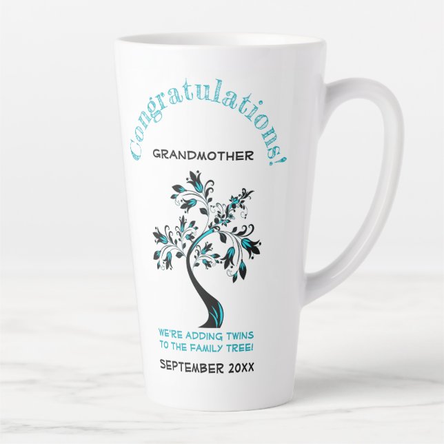 Twins Grandmother To Be Pink Blue Family Tree Latte Mug (Right)