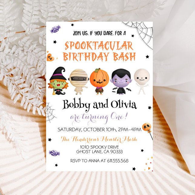 Twins Halloween Birthday Spooktacular Bash Invitation (Creator Uploaded)
