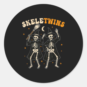 Twins Halloween Matching Skeletwins Funny Dancing  Classic Round Sticker