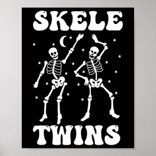 Twins Halloween Matching Skeletwins Funny Dancing Poster