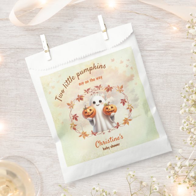 Twins Halloween Pumpkin Ghost Unisex Baby Shower Favour Bags (Clipped)