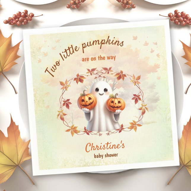 Twins Halloween Pumpkin Ghost Unisex Baby Shower Napkin (Twins Halloween Pumpkin Ghost Unisex Baby Shower Napkins)