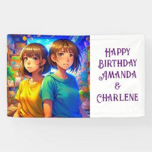 Twin's Happy Birthday Banner Anime Themed